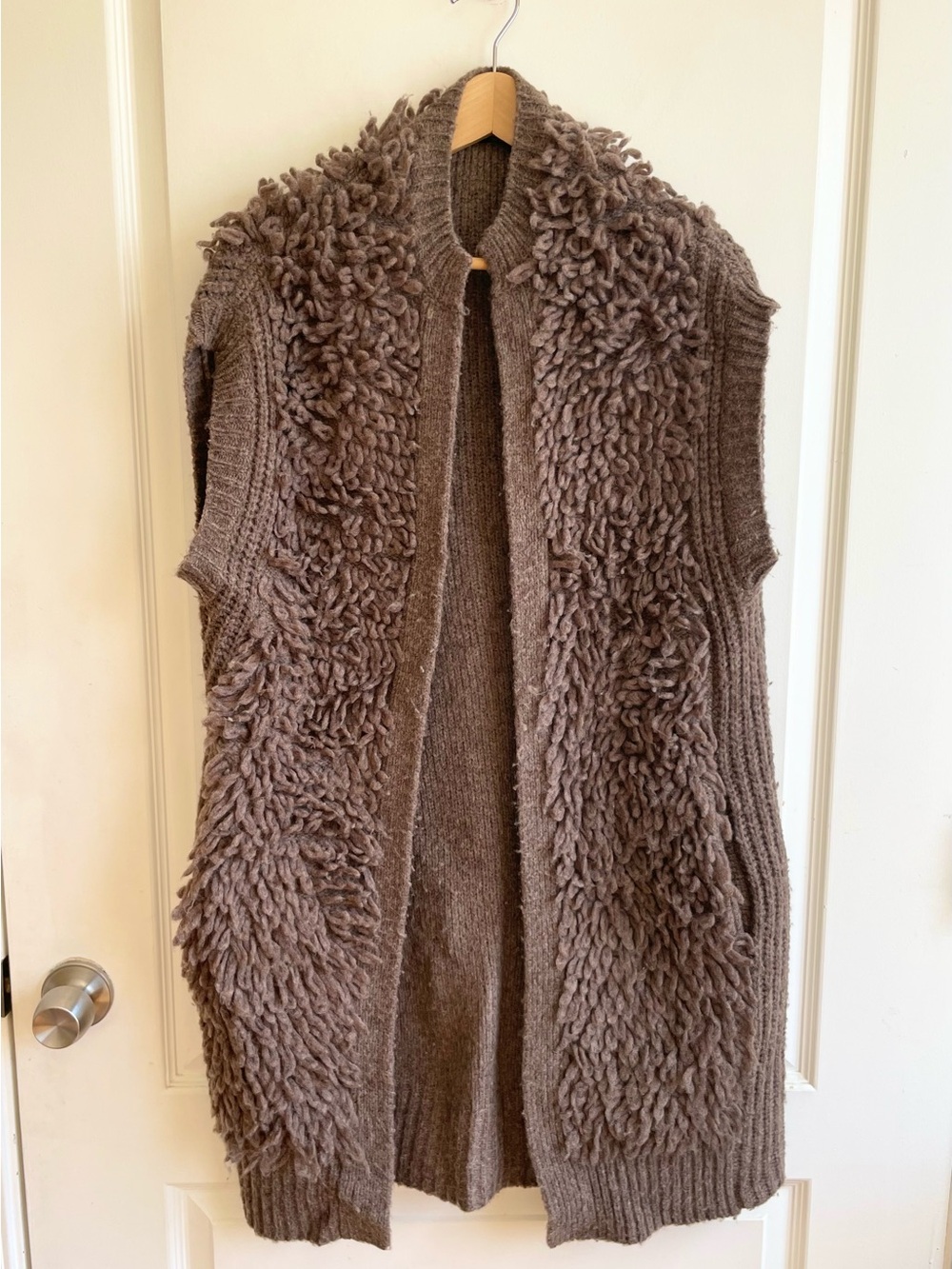Allsaints Wool Shaggy Knit Sleevless Sweater Size M/L Taupe Brown Boho